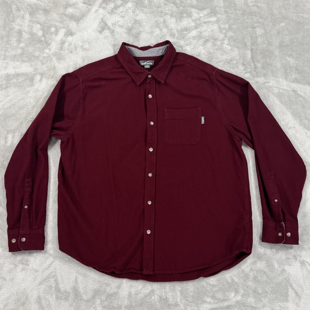 Eddie Bauer Shirt Mens XXL Maroon Chamois Flannel Brushed Cotton Shacket Soft